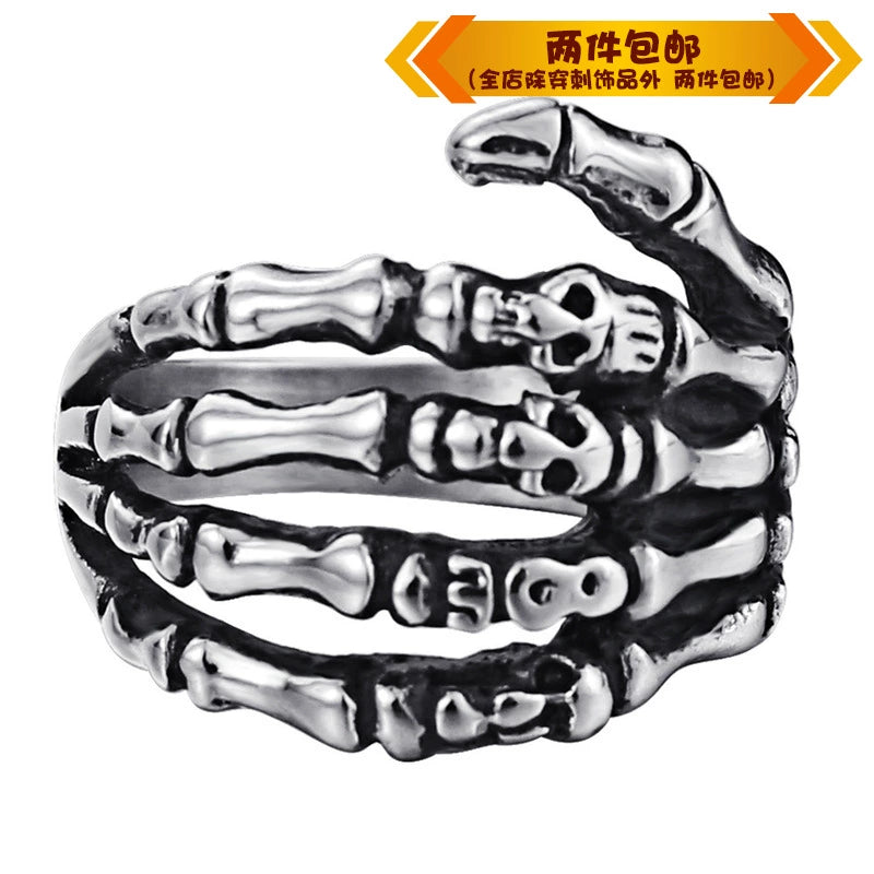 Fashion Titanium Steel Ring Skull Hand Titanium Steel Ring Ghost Hand Punk Casting Men's Ring Ring