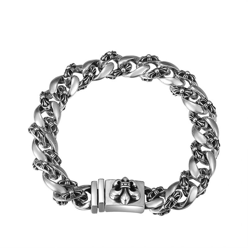 ch Crosette Bracelet S925 Standard Sword Anchor Cross Flower Men's and Women's Jewelry European and American Retro Couple Thick Bracelet