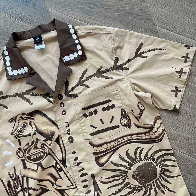 Travis Scott Painter Button Up Graffiti Lapel Shirt Short Sleeve