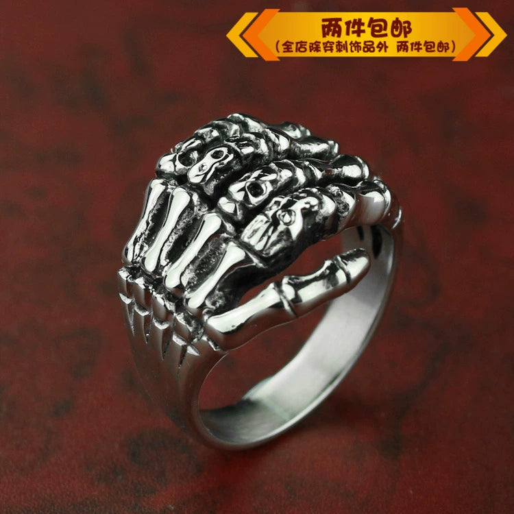 Fashion Titanium Steel Ring Skull Hand Titanium Steel Ring Ghost Hand Punk Casting Men's Ring Ring