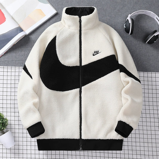 NK brand lamb fleece jacket men and women double-sided wear plus velvet thickened winter couple polar fleece fleece cotton clothes