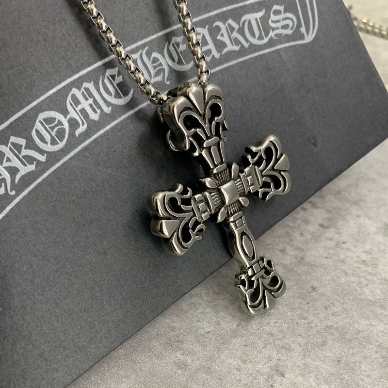 CH trendy brand necklace male and female personality retro high street ins cross pendant niche high-end sweater accessories