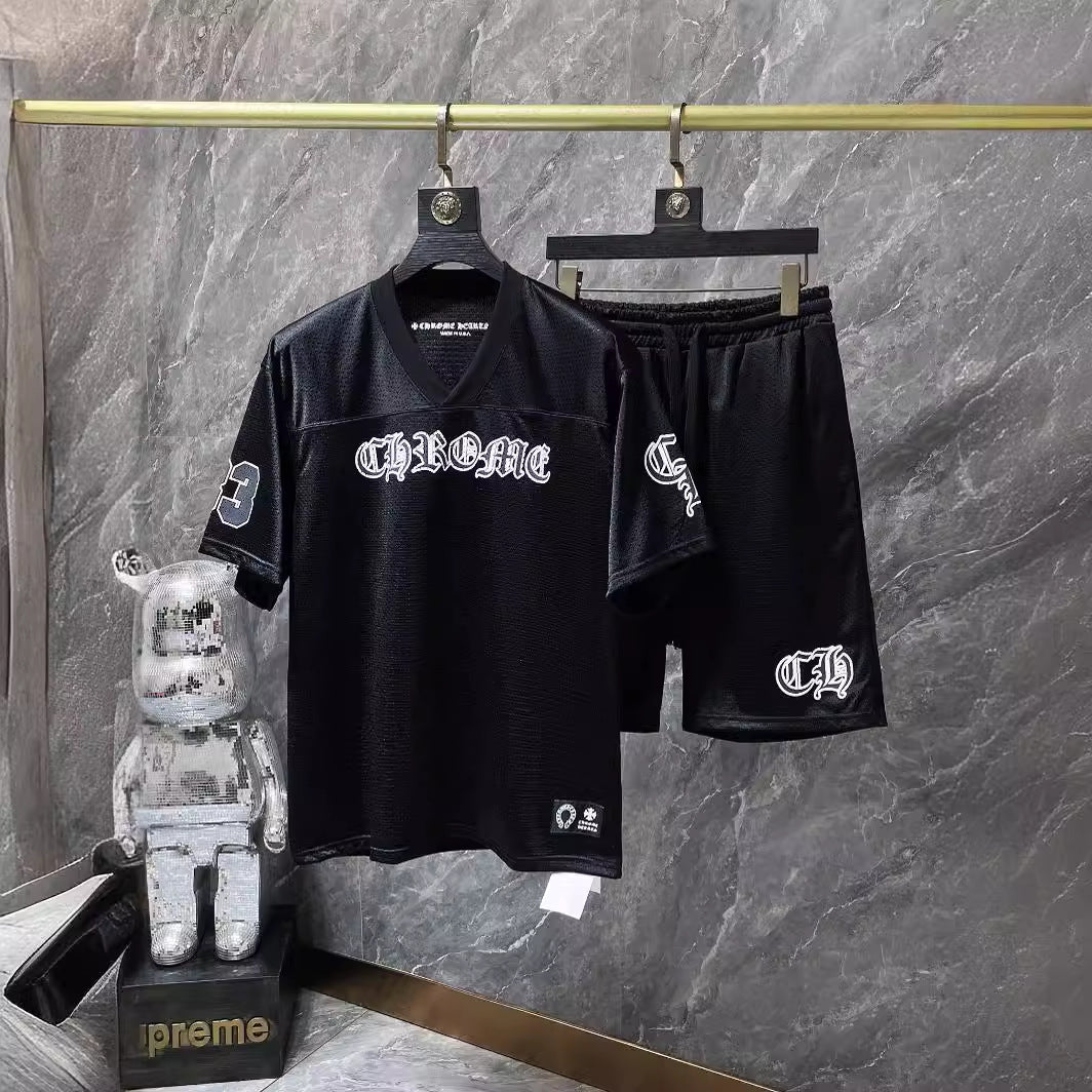 Cross Border New Correct Edition Chrome Hearts Croix T-Shirt Sanskrit Crew Neck T Flower Arm Ice Hockey Suit Set