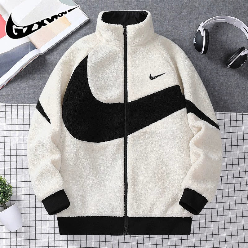 NK brand lamb fleece jacket men and women double-sided wear plus velvet thickened winter couple polar fleece fleece cotton clothes