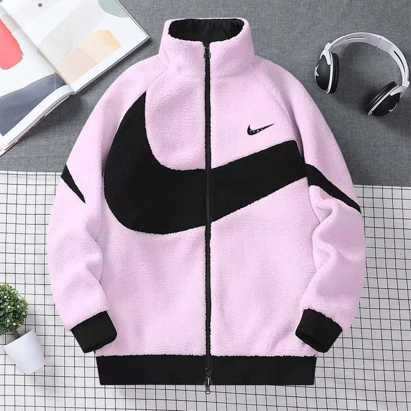 NK brand lamb fleece jacket men and women double-sided wear plus velvet thickened winter couple polar fleece fleece cotton clothes