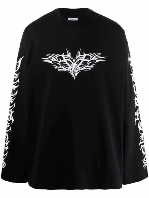 VET 21AW Sanskrit Crew Neck Long Sleeve T-Shirt Printed Loose Base Shirt