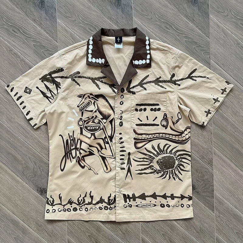 Travis Scott Painter Button Up Graffiti Lapel Shirt Short Sleeve