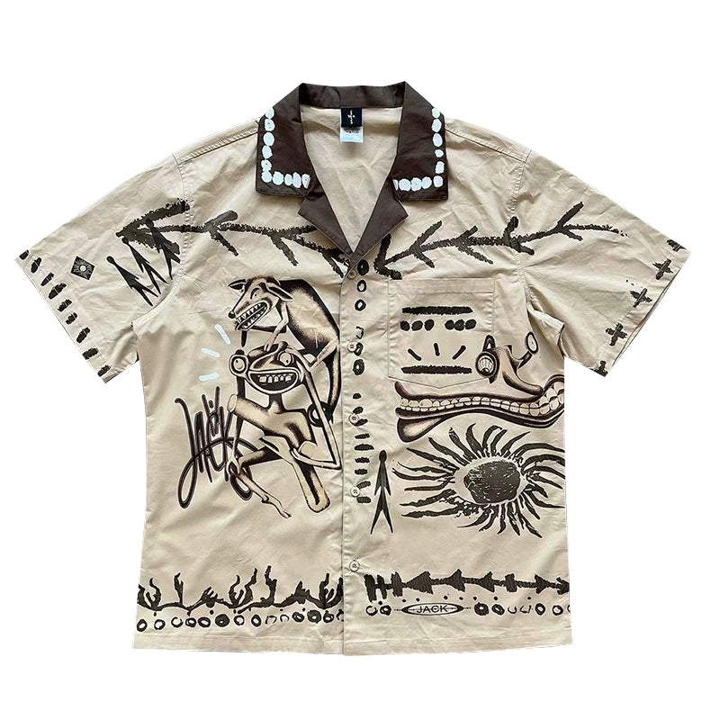 Travis Scott Painter Button Up Graffiti Lapel Shirt Short Sleeve