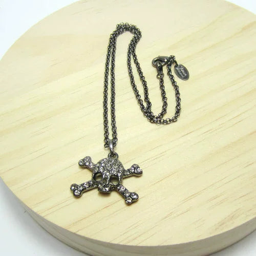 Titanium Black Full Diamond Small Bun Double Saturn Necklace - B8103