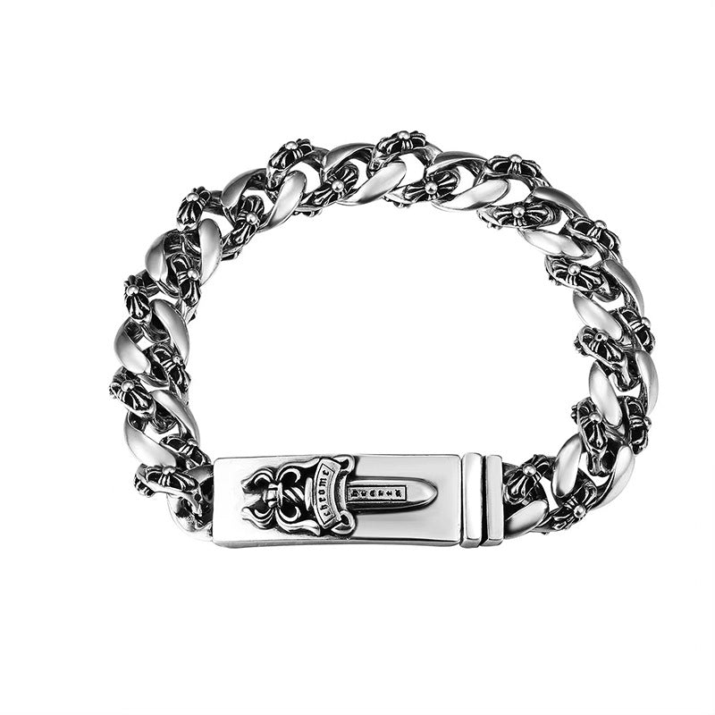 ch Crosette Bracelet S925 Standard Sword Anchor Cross Flower Men's and Women's Jewelry European and American Retro Couple Thick Bracelet