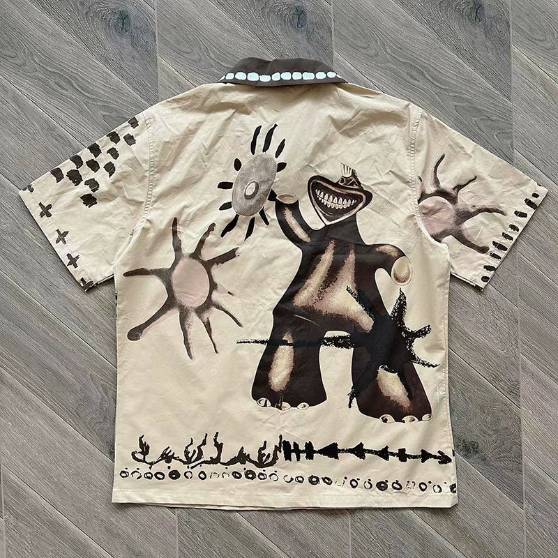 Travis Scott Painter Button Up Graffiti Lapel Shirt Short Sleeve