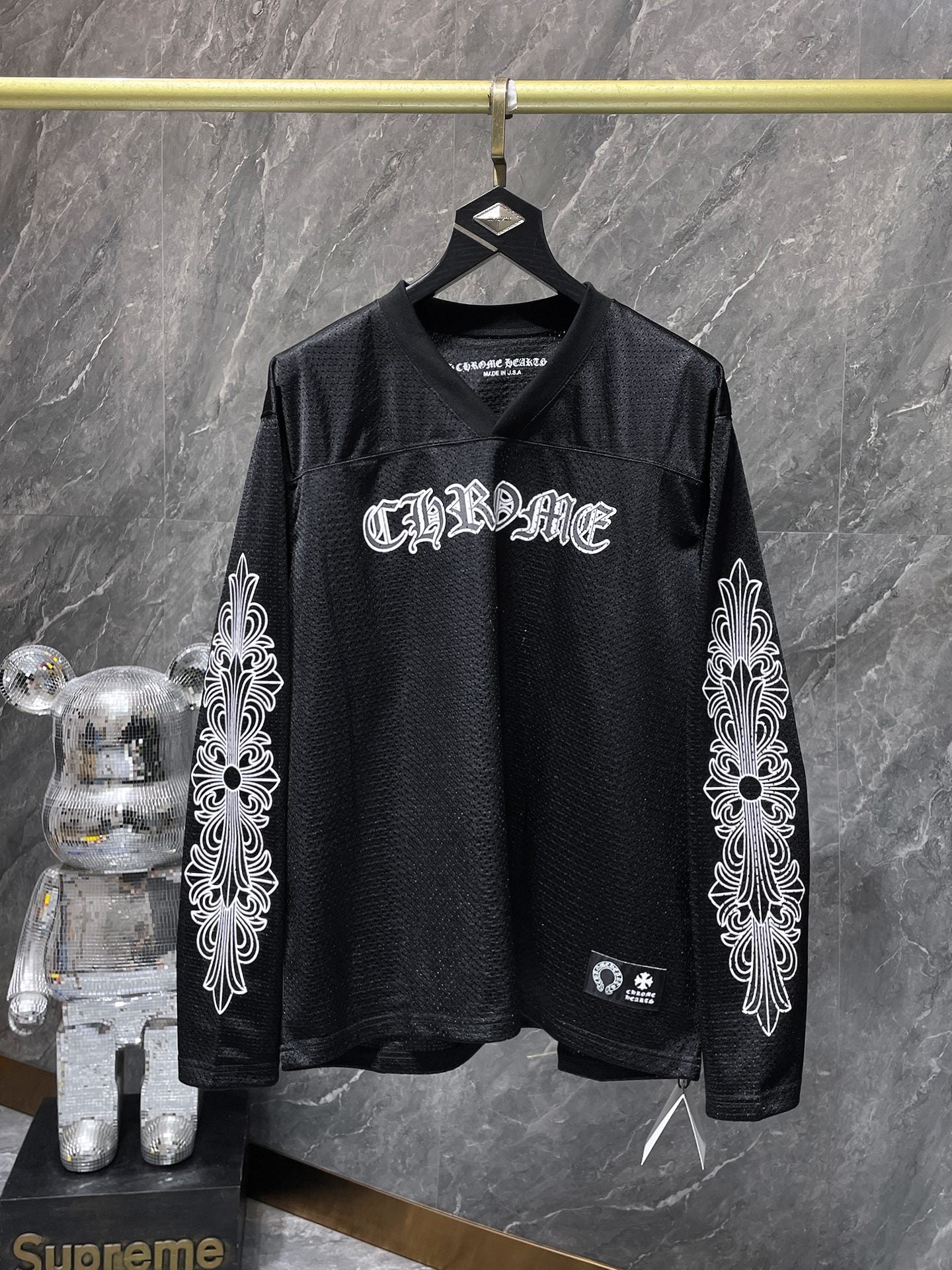 Cross Border New Correct Edition Chrome Hearts Croix T-Shirt Sanskrit Crew Neck T Flower Arm Ice Hockey Suit Set