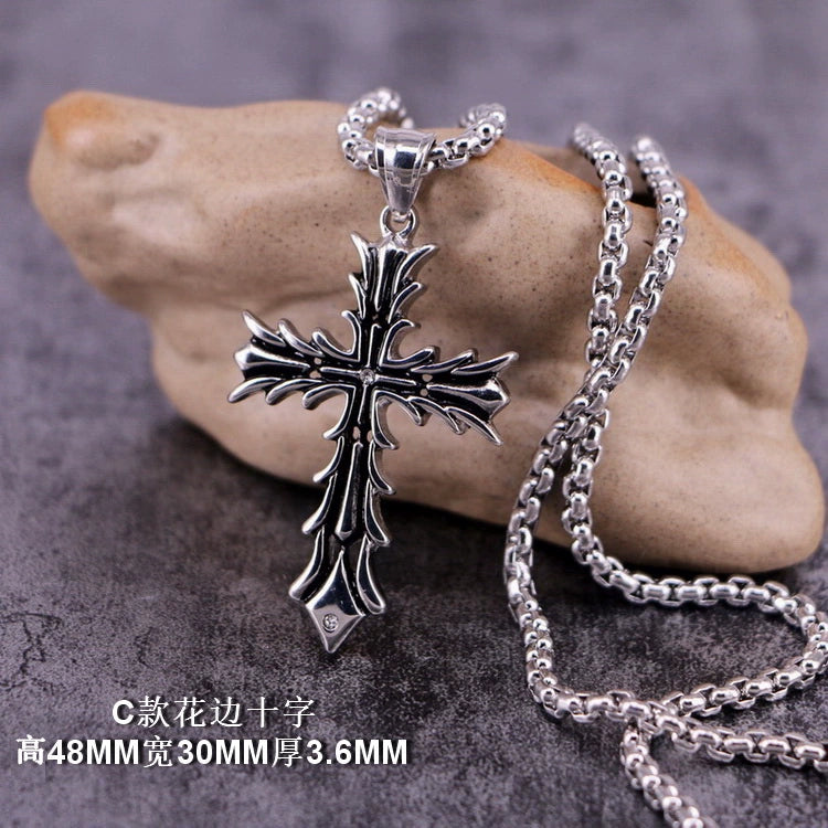 CH trendy brand necklace male and female personality retro high street ins cross pendant niche high-end sweater accessories